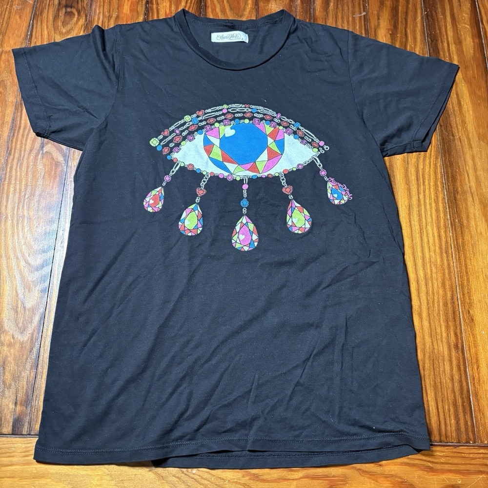 Lauren Moshi Diamond Evil Eye Boyfriend Tee Black Crystal Colorful S A1981